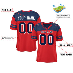 Custom Red Navy Personalized Color Block Authentic Football Jersey