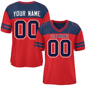 Custom Red Navy Personalized Color Block Authentic Football Jersey