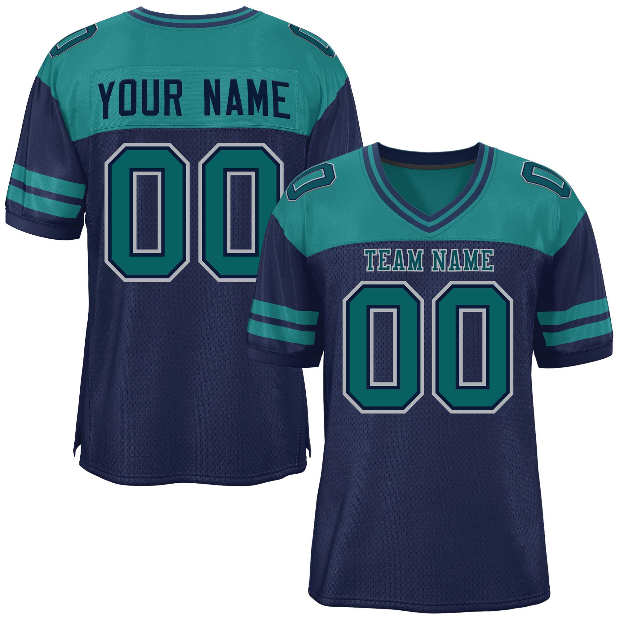 Custom Navy Aqua Personalized Color Block Authentic Football Jersey