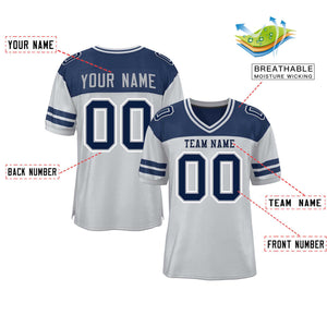 Custom Gray Navy Personalized Color Block Authentic Football Jersey