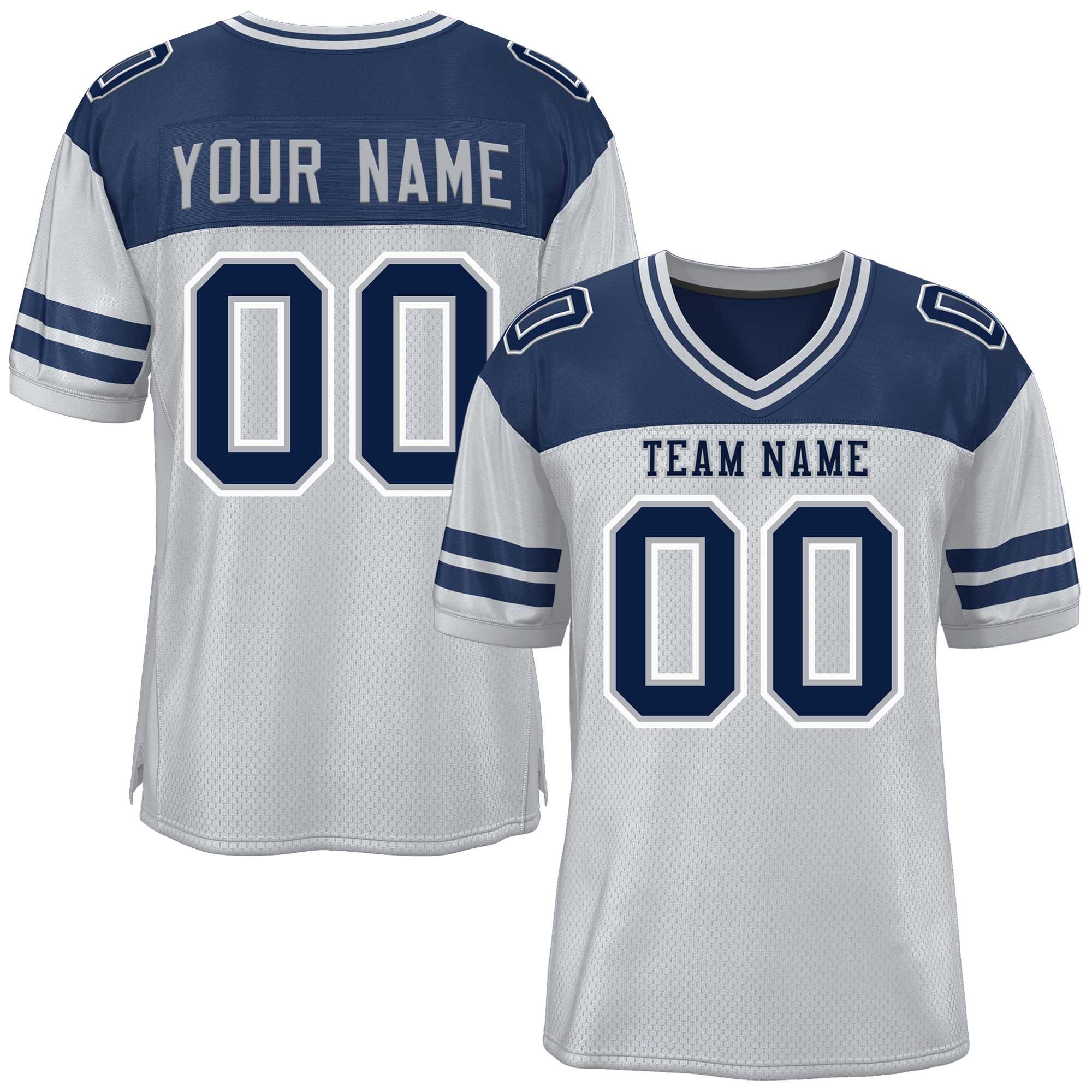 Custom Gray Navy Personalized Color Block Authentic Football Jersey