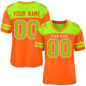 Custom Orange Neon Green Personalized Color Block Authentic Football Jersey