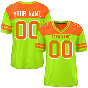 Custom Neon Green Orange Personalized Color Block Authentic Football Jersey