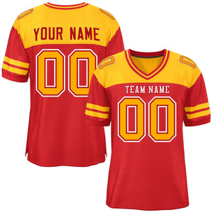 Custom Red Yellow Personalized Color Block Authentic Football Jersey