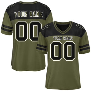 Custom Olive Black Personalized Color Block Authentic Football Jersey