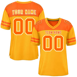 Custom Yellow Orange Personalized Color Block Authentic Football Jersey