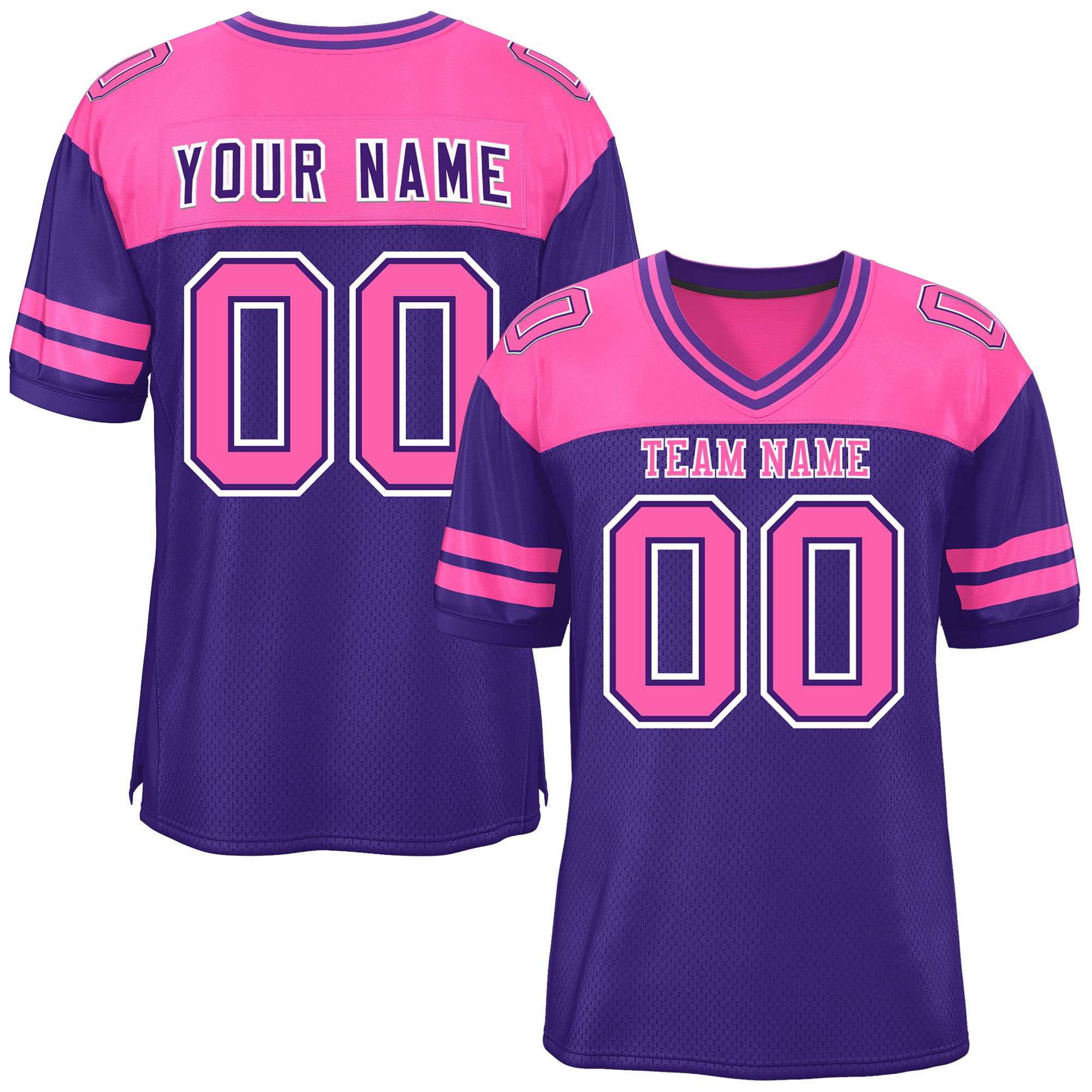 Custom Purple Pink Personalized Color Block Authentic Football Jersey