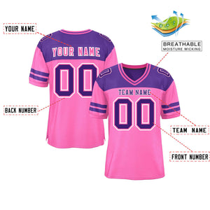 Custom Pink Purple Personalized Color Block Authentic Football Jersey