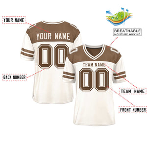 Custom Cream Light Brown Personalized Color Block Authentic Football Jersey