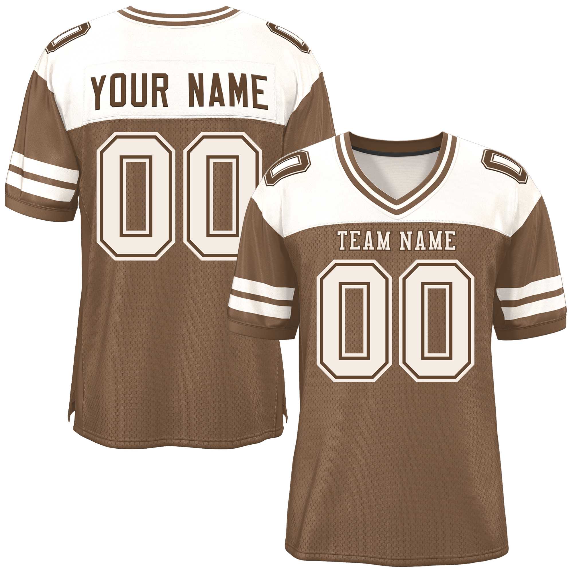 Custom Light Brown Cream Personalized Color Block Authentic Football Jersey