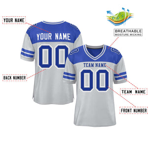 Custom Gray Royal Personalized Color Block Authentic Football Jersey