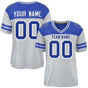 Custom Gray Royal Personalized Color Block Authentic Football Jersey