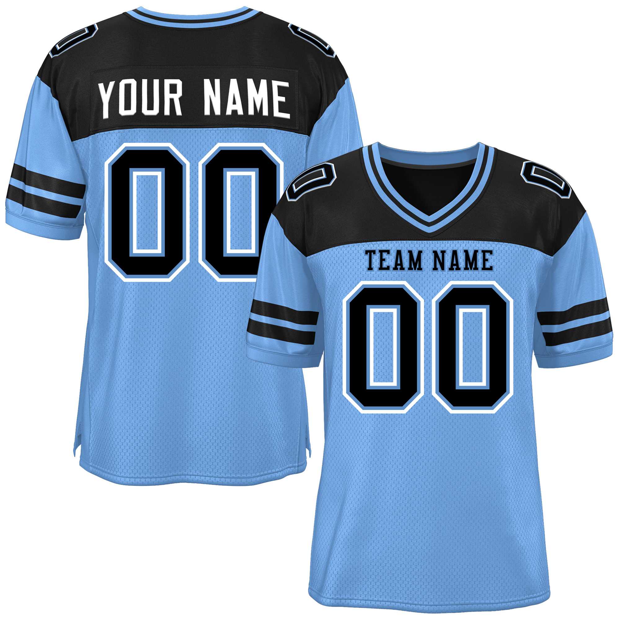 Custom Light Blue Black Personalized Color Block Authentic Football Jersey