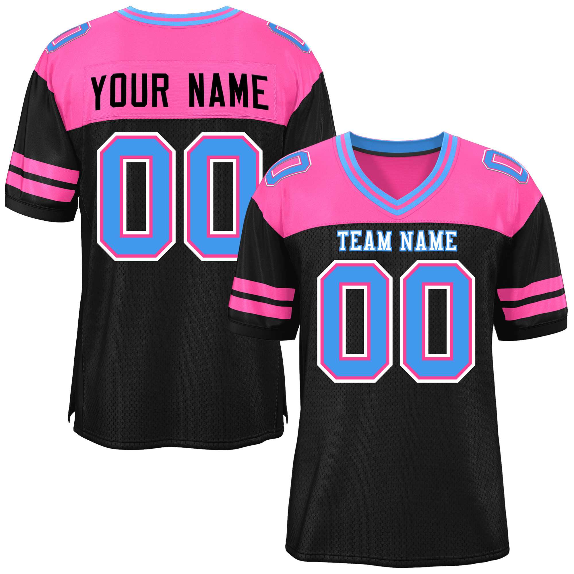 Custom Black Pink Personalized Color Block Authentic Football Jersey