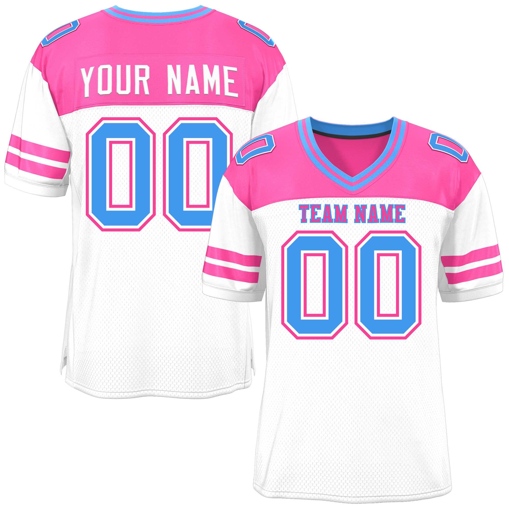 Custom White Pink Personalized Color Block Authentic Football Jersey