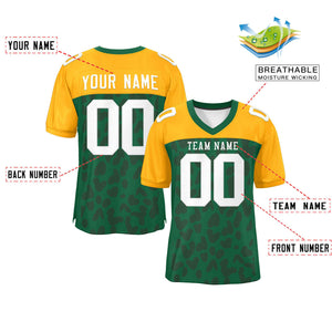 Custom Green Yellow Raglan Sleeves Personalized Camo Authentic Football Jersey