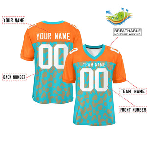 Custom Aqua Orange Raglan Sleeves Personalized Camo Authentic Football Jersey