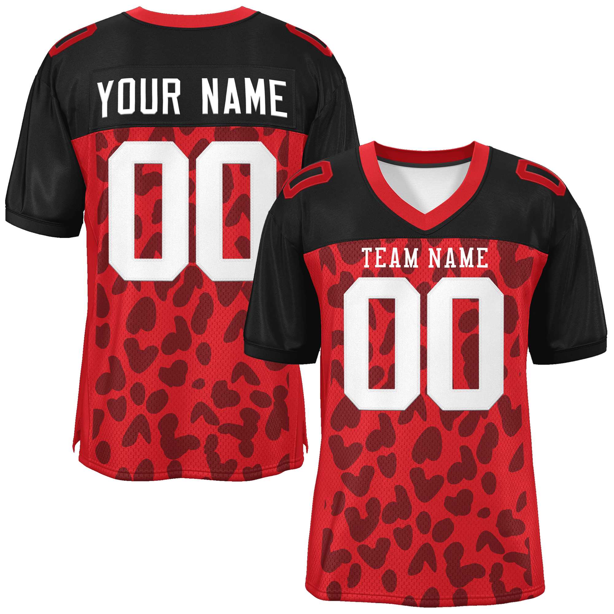 Custom Red Black Raglan Sleeves Personalized Camo Authentic Football Jersey