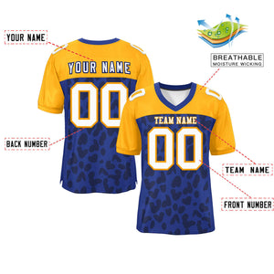 Custom Royal Yellow Raglan Sleeves Personalized Camo Authentic Football Jersey