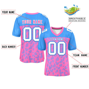 Custom Pink Powder Blue Raglan Sleeves Personalized Camo Authentic Football Jersey