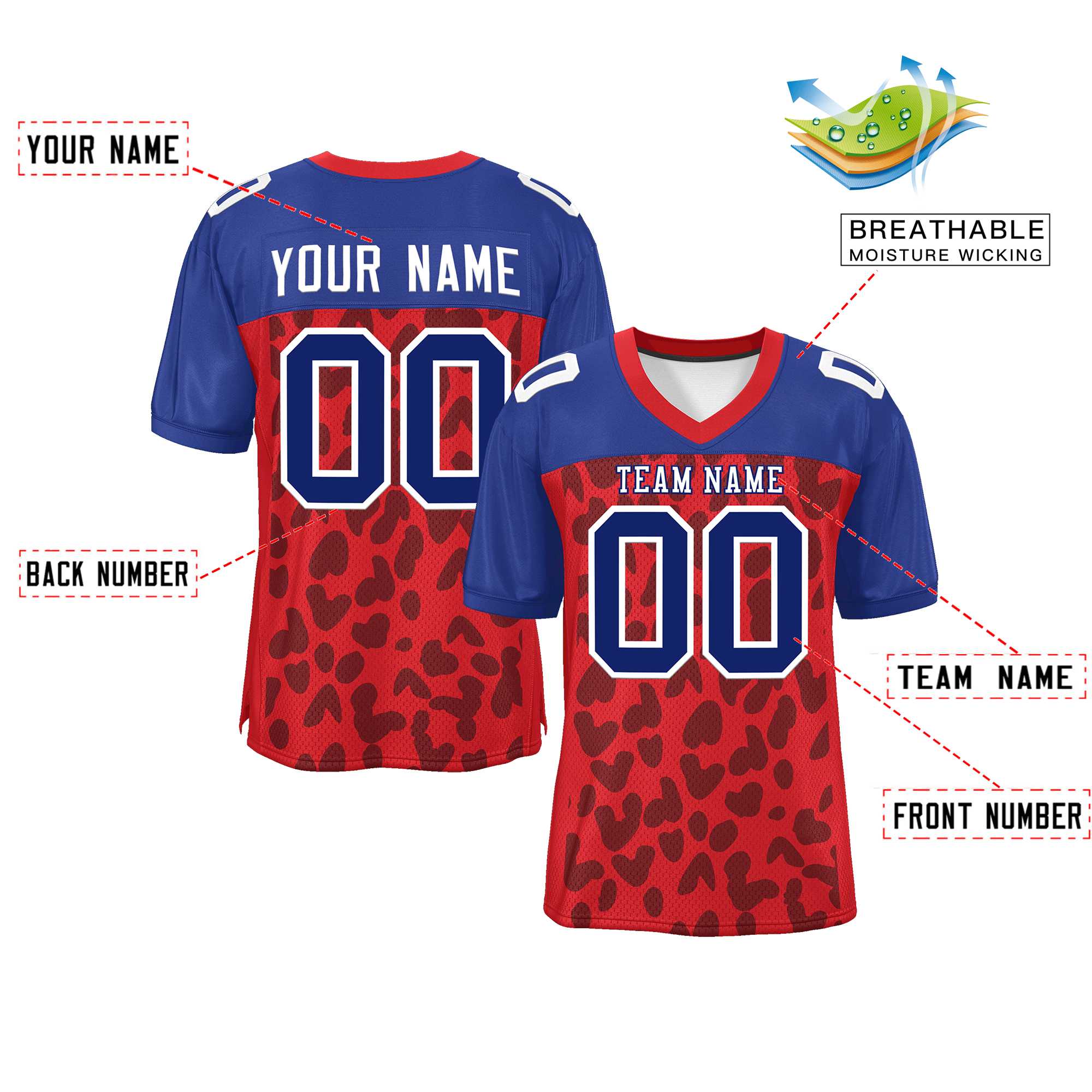 Custom Red Royal Raglan Sleeves Personalized Camo Authentic Football Jersey