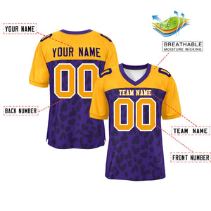 Custom Purple Yellow Raglan Sleeves Personalized Camo Authentic Football Jersey