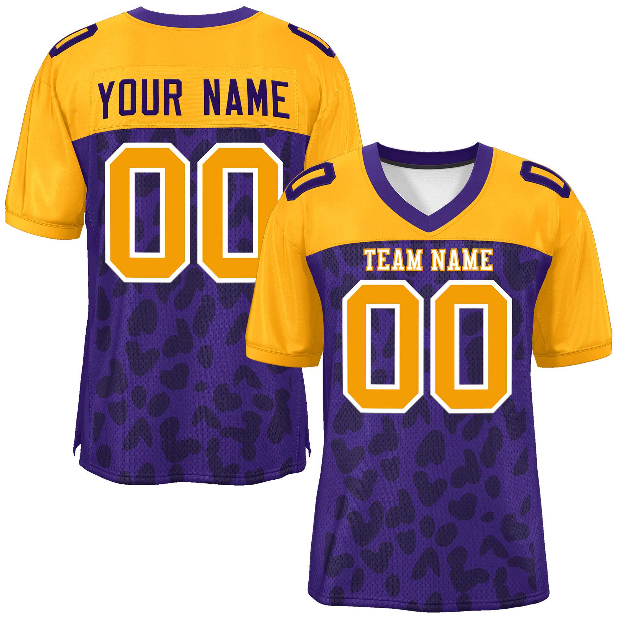 Custom Purple Yellow Raglan Sleeves Personalized Camo Authentic Football Jersey