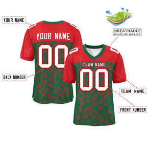 Custom Green Red Raglan Sleeves Personalized Camo Authentic Football Jersey