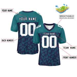 Custom Navy Teal Raglan Sleeves Personalized Camo Authentic Football Jersey