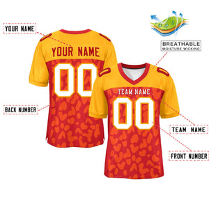 Custom Red Yellow Raglan Sleeves Personalized Camo Authentic Football Jersey