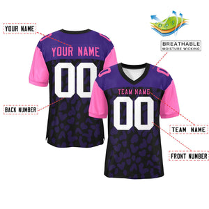 Custom Black Purple-Rose Red Raglan Sleeves Personalized Camo Authentic Football Jersey