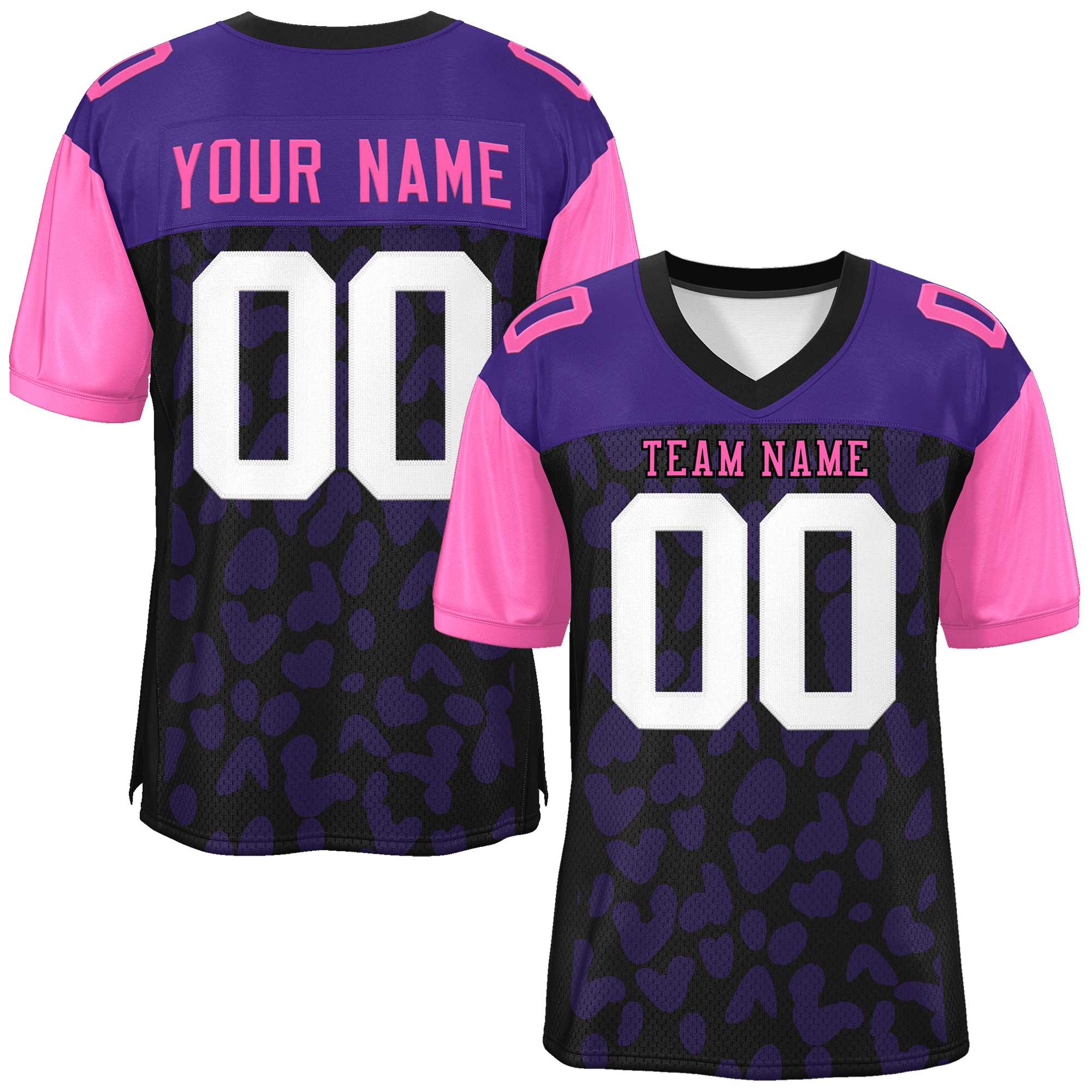 Custom Black Purple-Rose Red Raglan Sleeves Personalized Camo Authentic Football Jersey