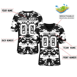 Custom Black White-Gray Personalized Camo Authentic Football Jersey