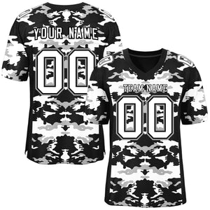 Custom Black White-Gray Personalized Camo Authentic Football Jersey