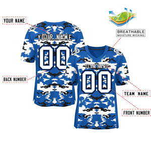 Custom Royal White-Black Personalized Camo Authentic Football Jersey