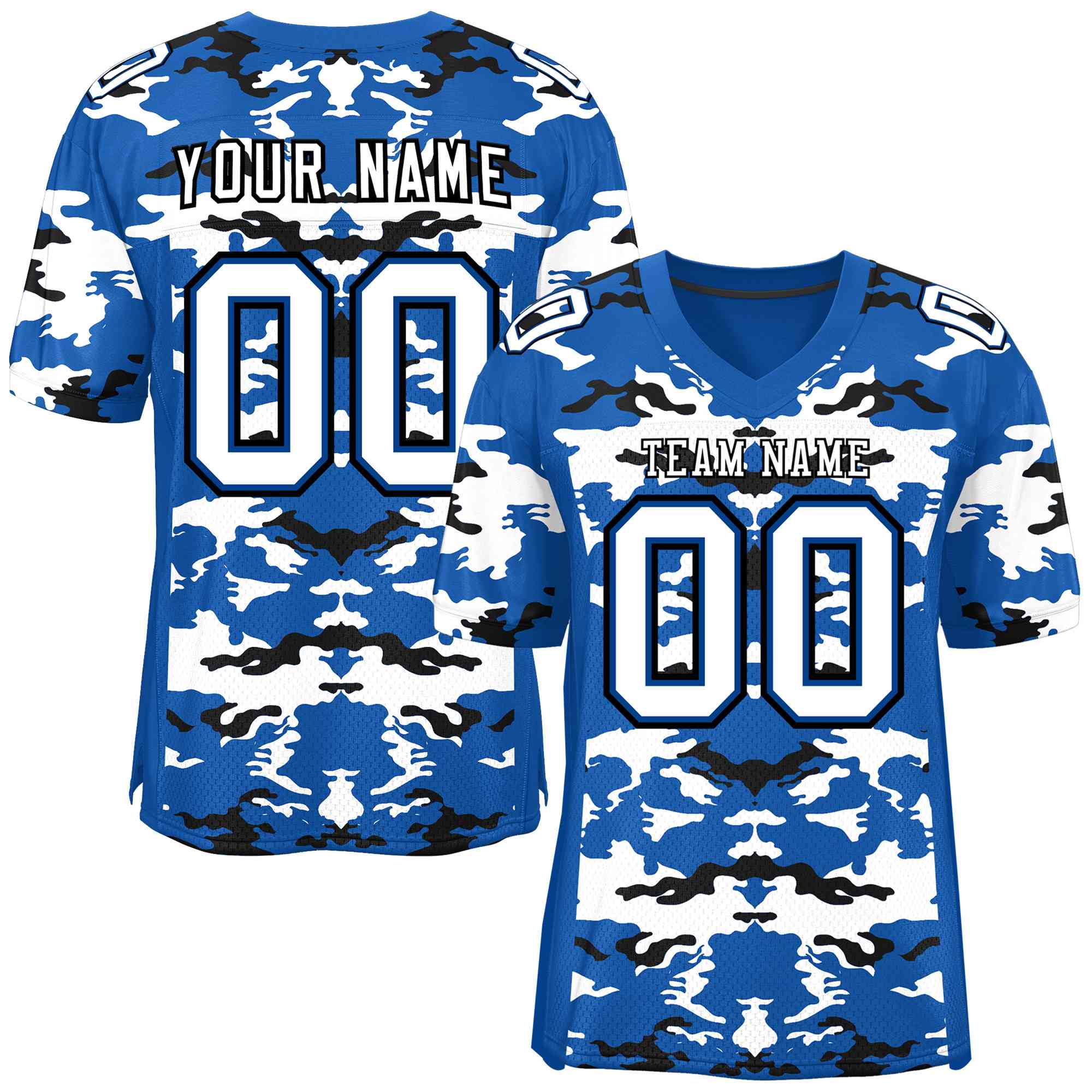 Custom Royal White-Black Personalized Camo Authentic Football Jersey