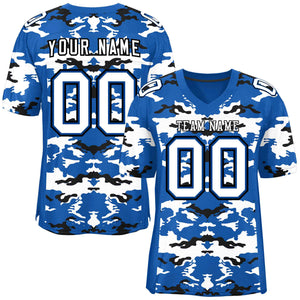 Custom Royal White-Black Personalized Camo Authentic Football Jersey