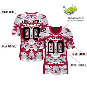 Custom Crimson Gray-White Personalized Camo Authentic Football Jersey