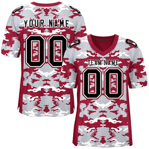 Custom Crimson Gray-White Personalized Camo Authentic Football Jersey