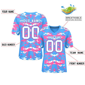 Custom Powder Blue Pink-White Personalized Camo Authentic Football Jersey