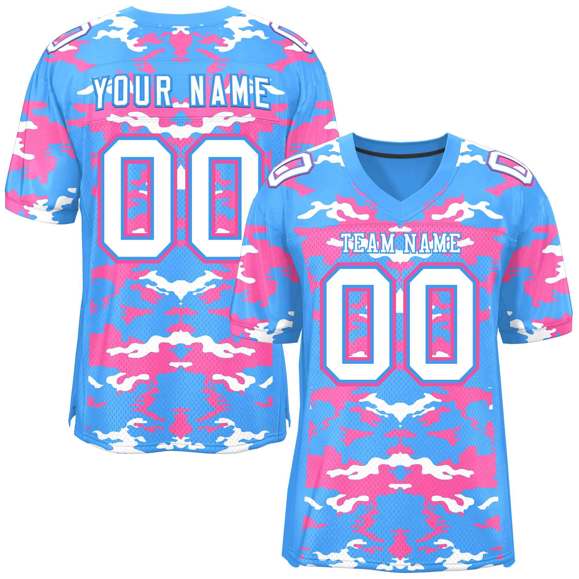 Custom Powder Blue Pink-White Personalized Camo Authentic Football Jersey