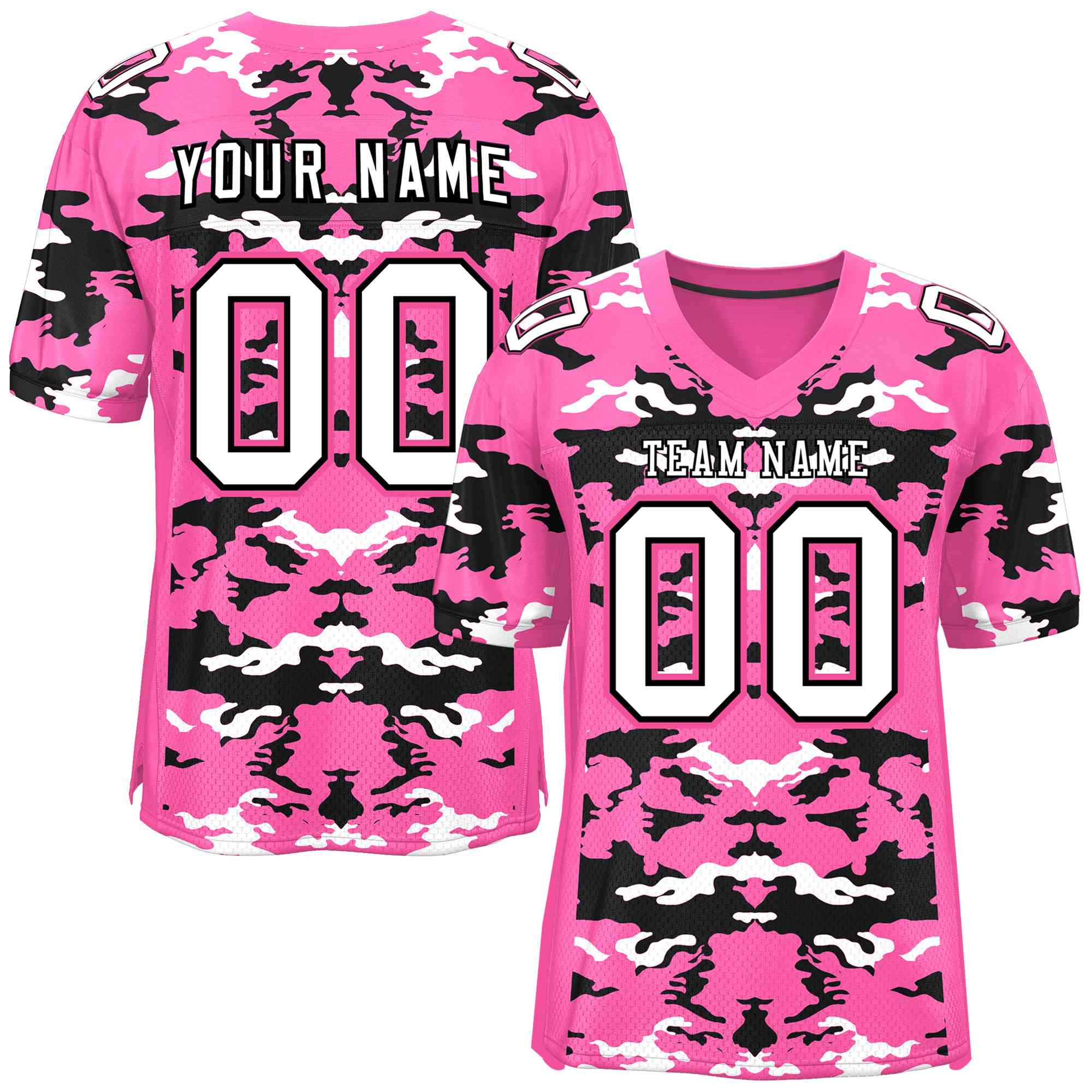 Custom Pink Black-White Personalized Camo Authentic Football Jersey