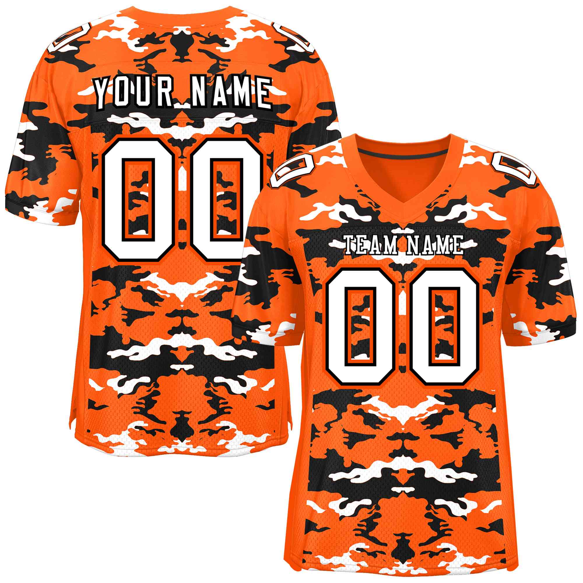 Custom Orange Black-White Personalized Camo Authentic Football Jersey