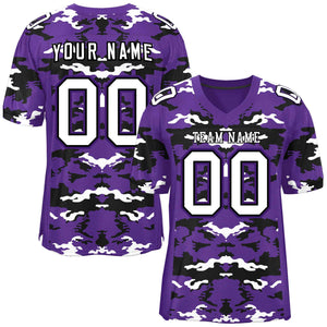 Custom Purple Black-White Personalized Camo Authentic Football Jersey