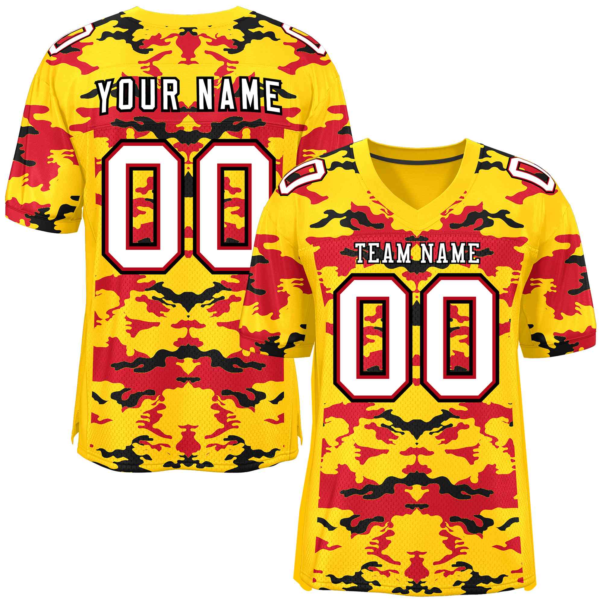 Custom Gold Red-Black Personalized Camo Authentic Football Jersey