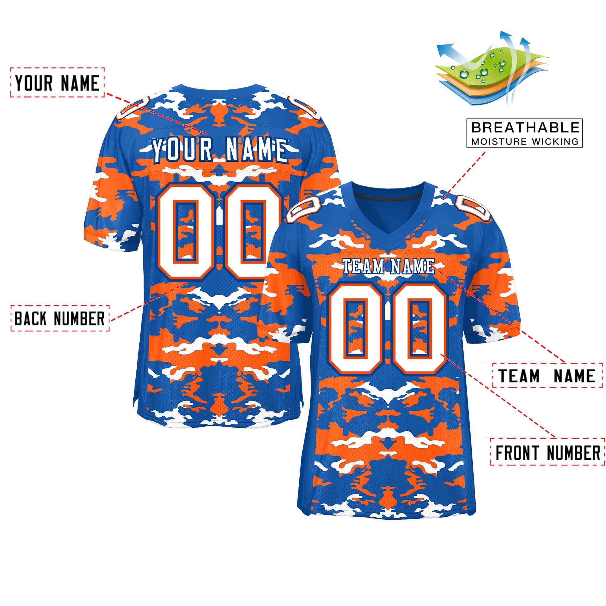 Custom Royal Orange-White Personalized Camo Authentic Football Jersey