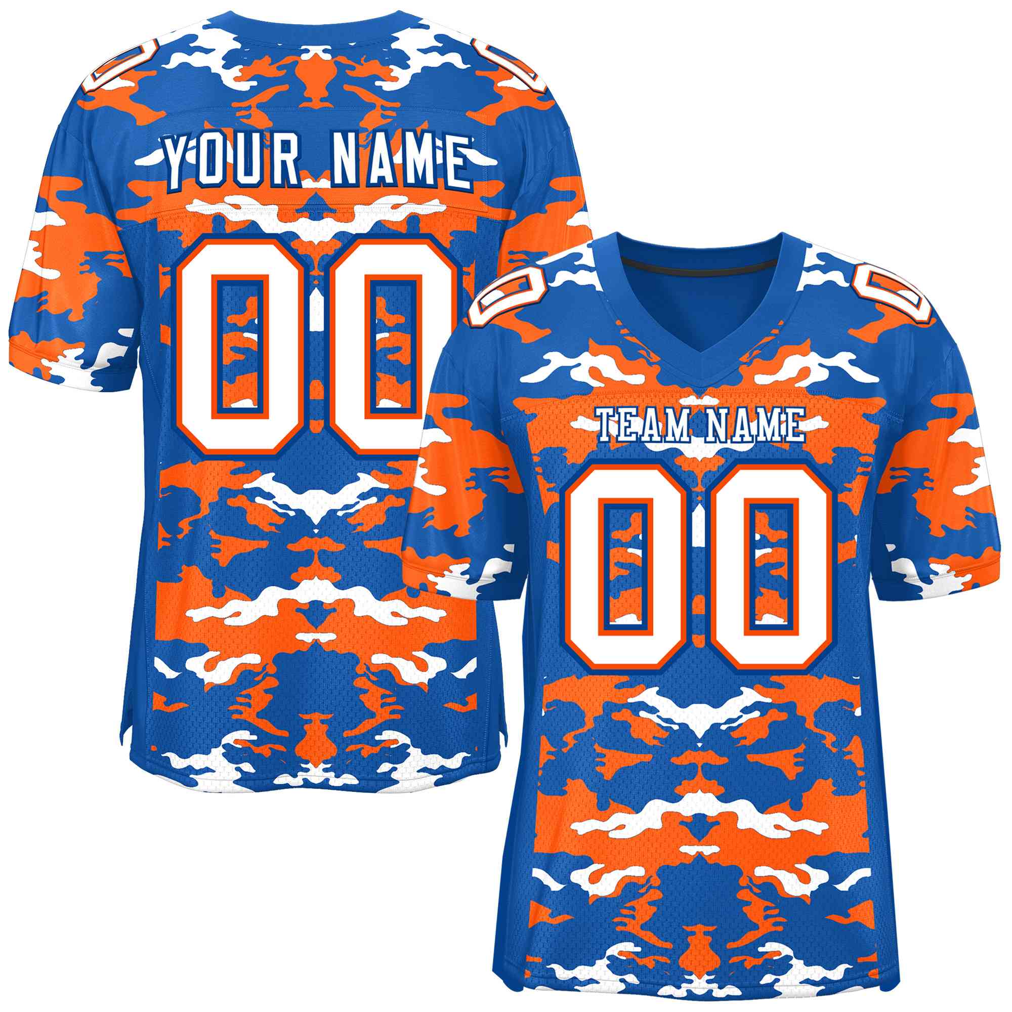 Custom Royal Orange-White Personalized Camo Authentic Football Jersey