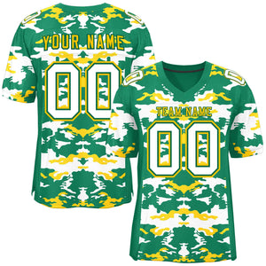 Custom Kelly Green Gold-White Personalized Camo Authentic Football Jersey