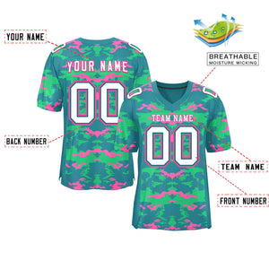 Custom Aqua Light Green-Pink Personalized Camo Authentic Football Jersey