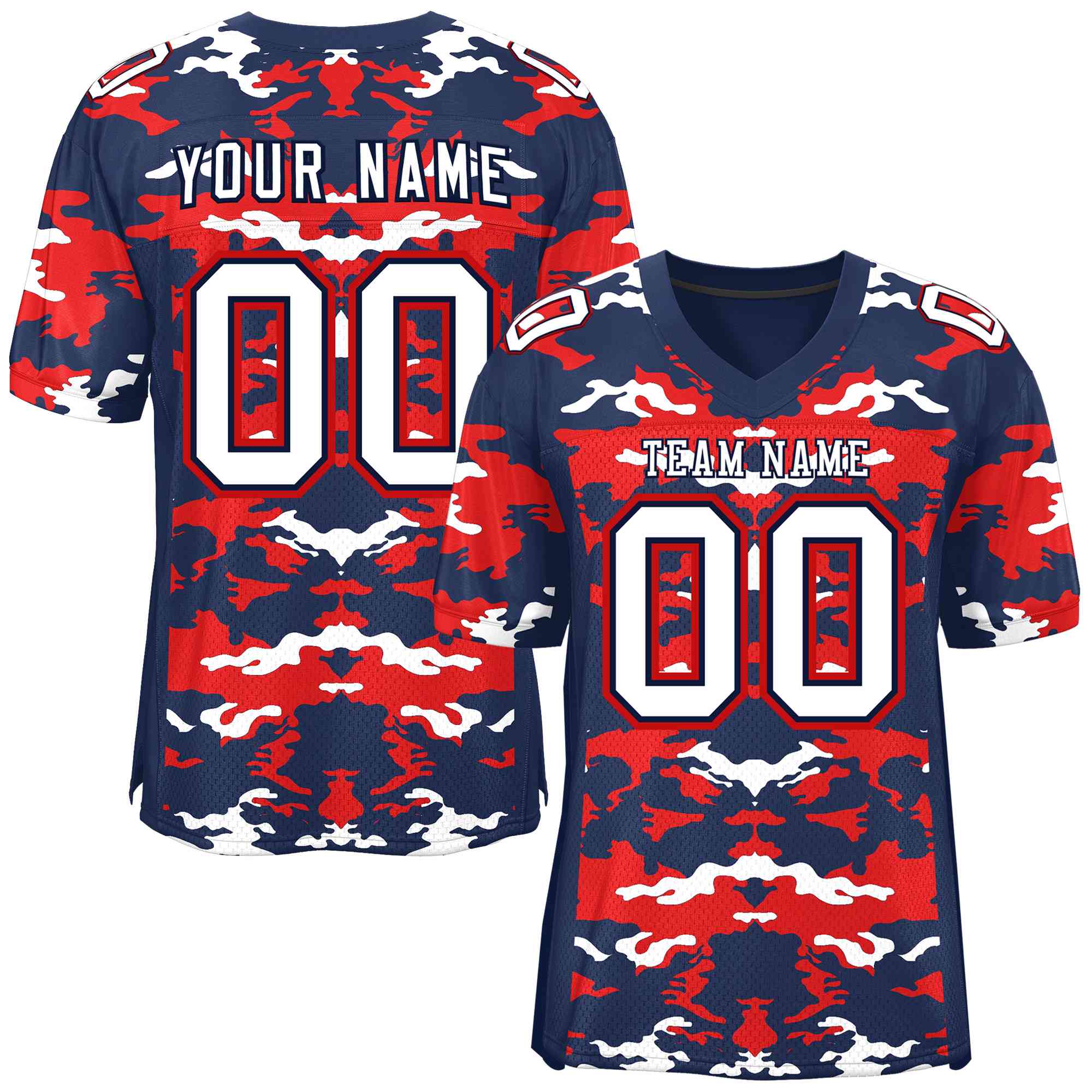 Custom Navy Red-White Personalized Camo Authentic Football Jersey